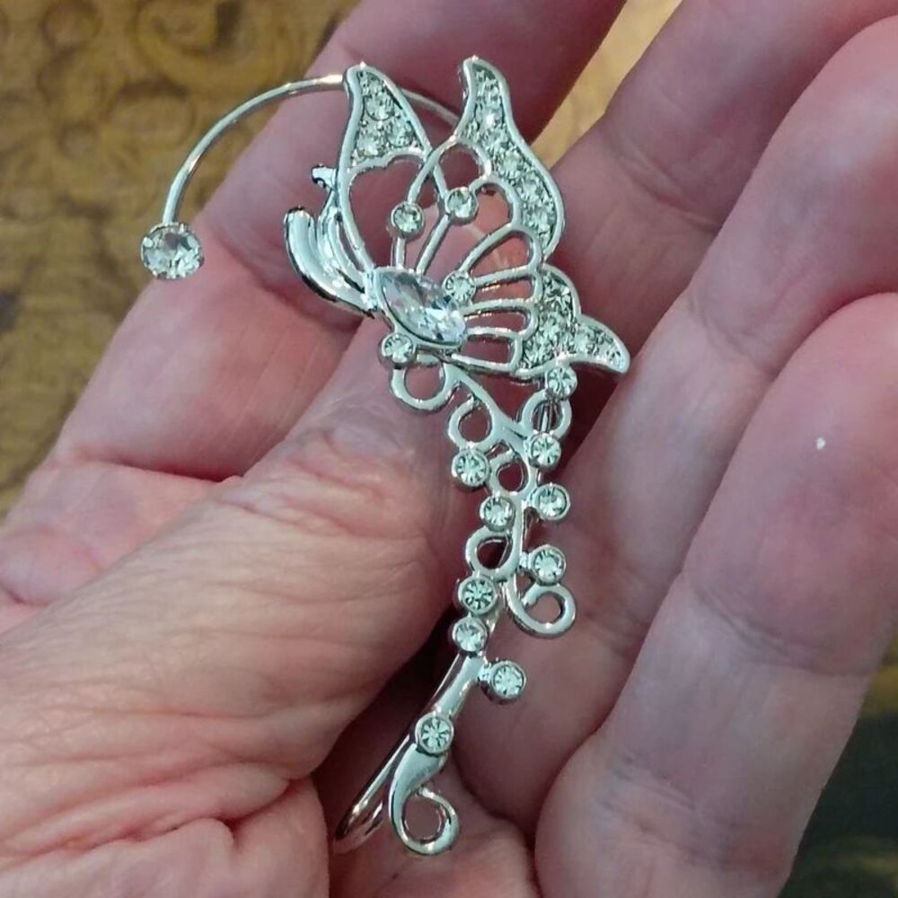NEW Silver Metal Butterfly Rhinestone Whole Ear Cuff Clip for Right Ear